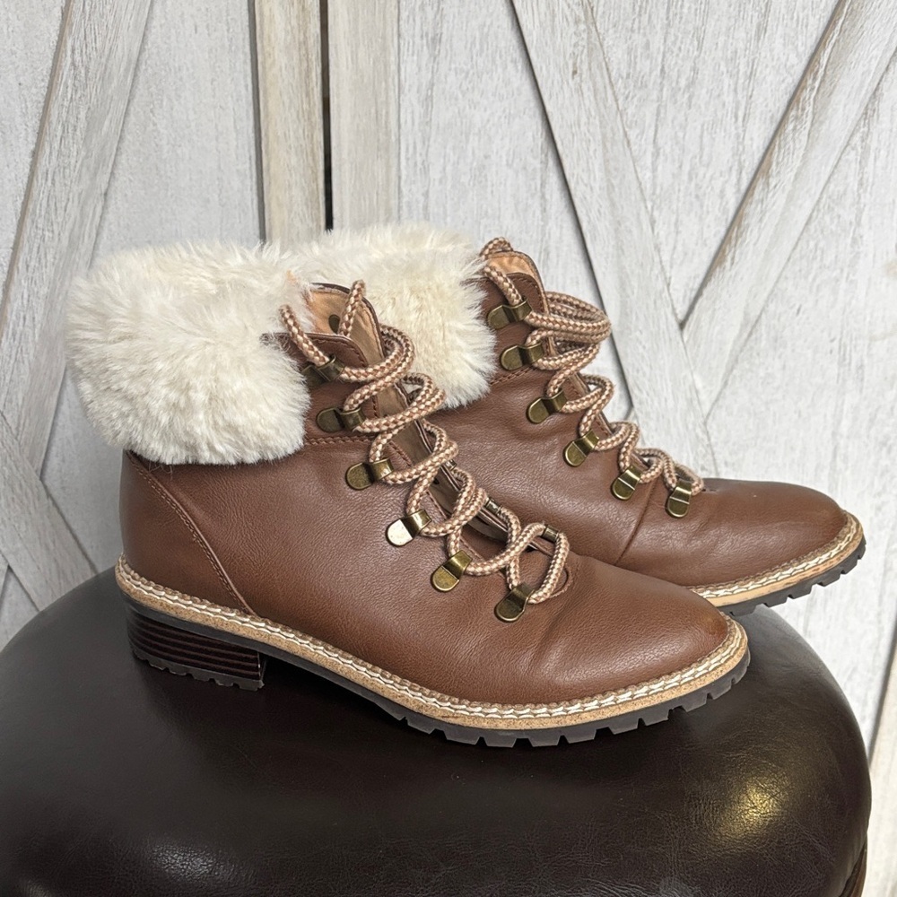 Women's Brown Fur-Lined Ankle Boots - Picture 3 of 8